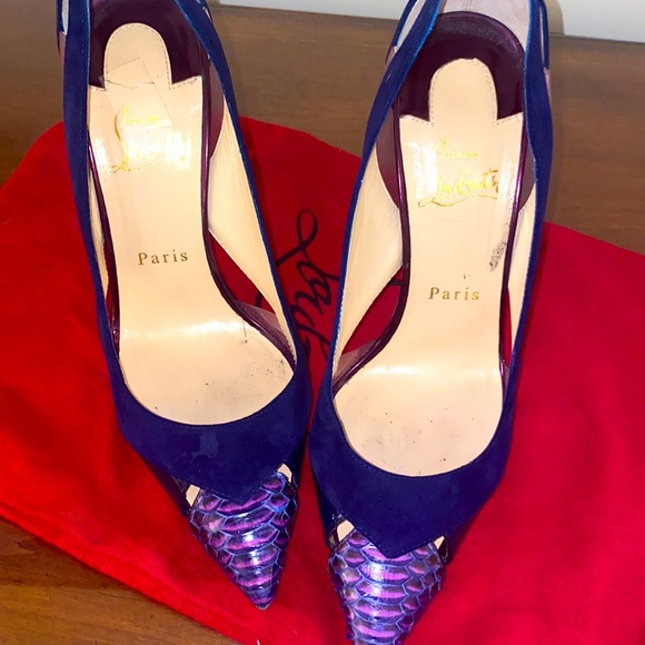 Christian Louboutin Eclipse Blue Purple New Galata 100 Mm Cutout Snakeskin Suede - Picture 6 of 7